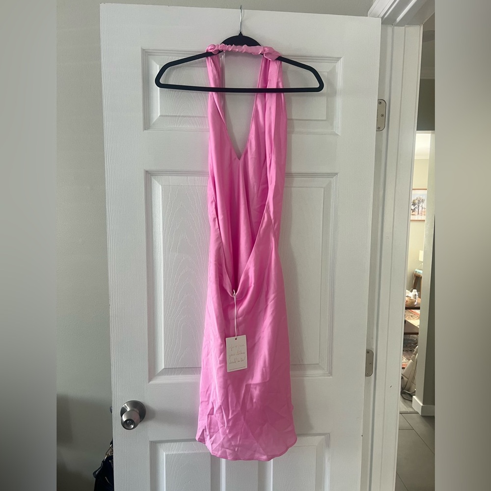 Show Me Your Mumu Jasmine Halter Mini Dress in Pink Luxe Satin size Large - Picture 7 of 8
